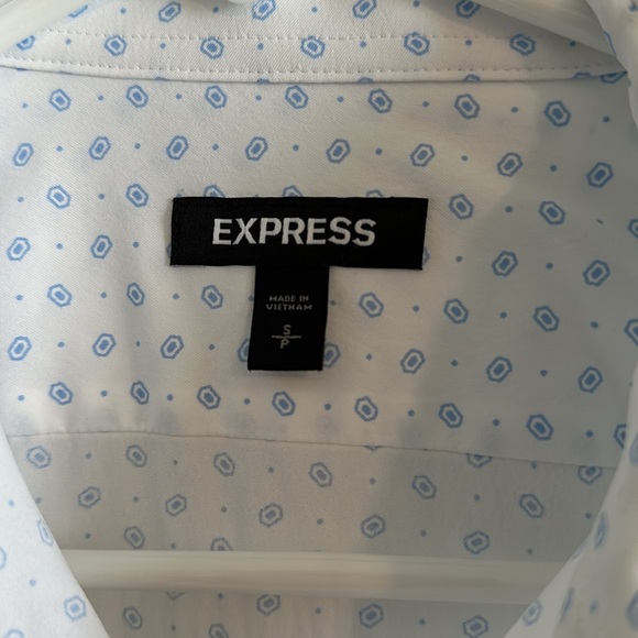 Men’s Small Express Blue/White Patterned Long Sleeve Dress Shirt - Picture 2 of 3